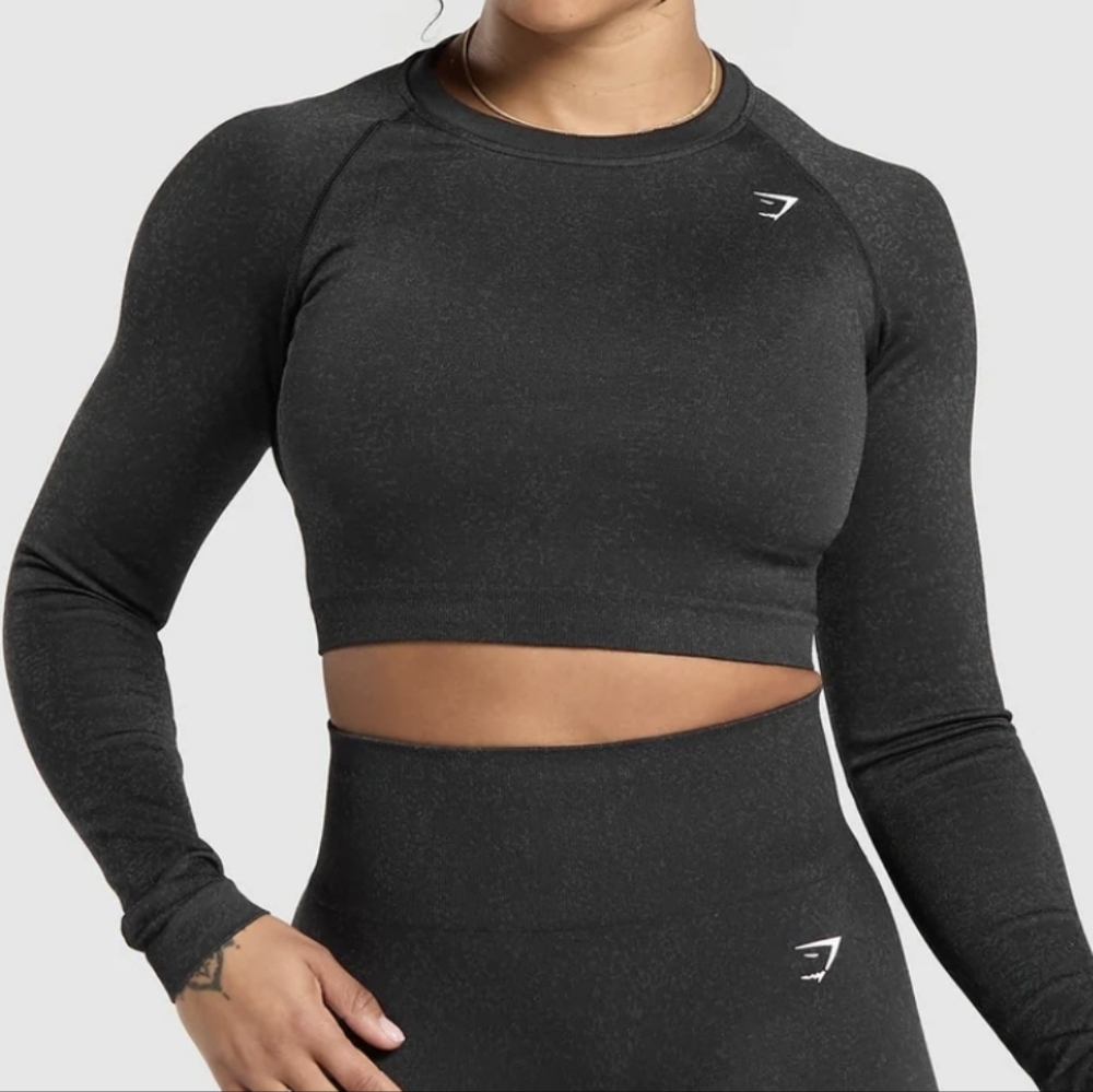 Gymshark Women's Black Adapt Fleck Seamless Long Sleeve‎ Crop Top Small